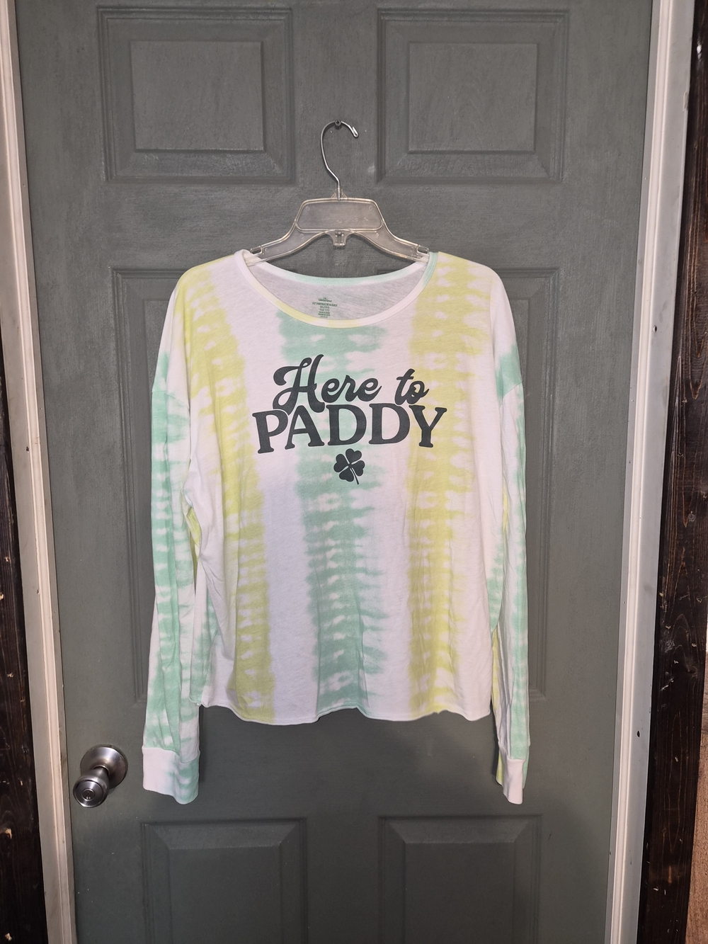 Here to Paddy Tie-Dye Long Sleeve Tee - Green & Yellow
